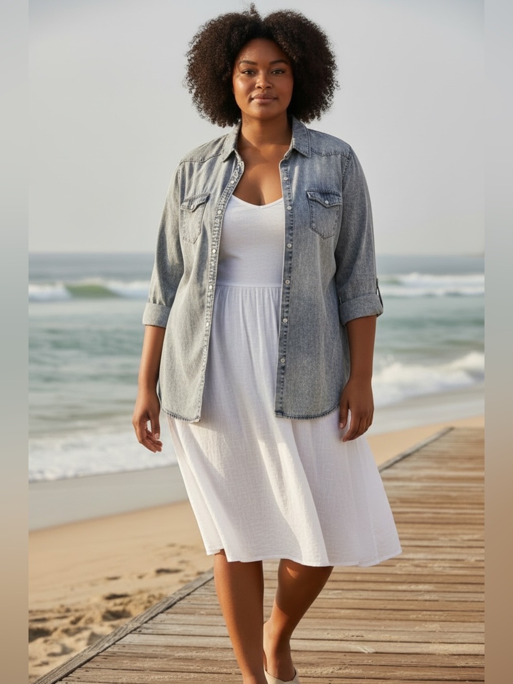 Cato Woman Chambray Lyocell Button Front Shirt |Acid Wash| Size 22/24W